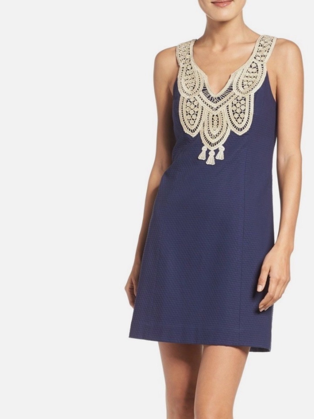 Lilly Pulitzer True Navy/Shimmer Gold Embroidered Neck Largo Shift Dress 6 - Picture 4 of 15